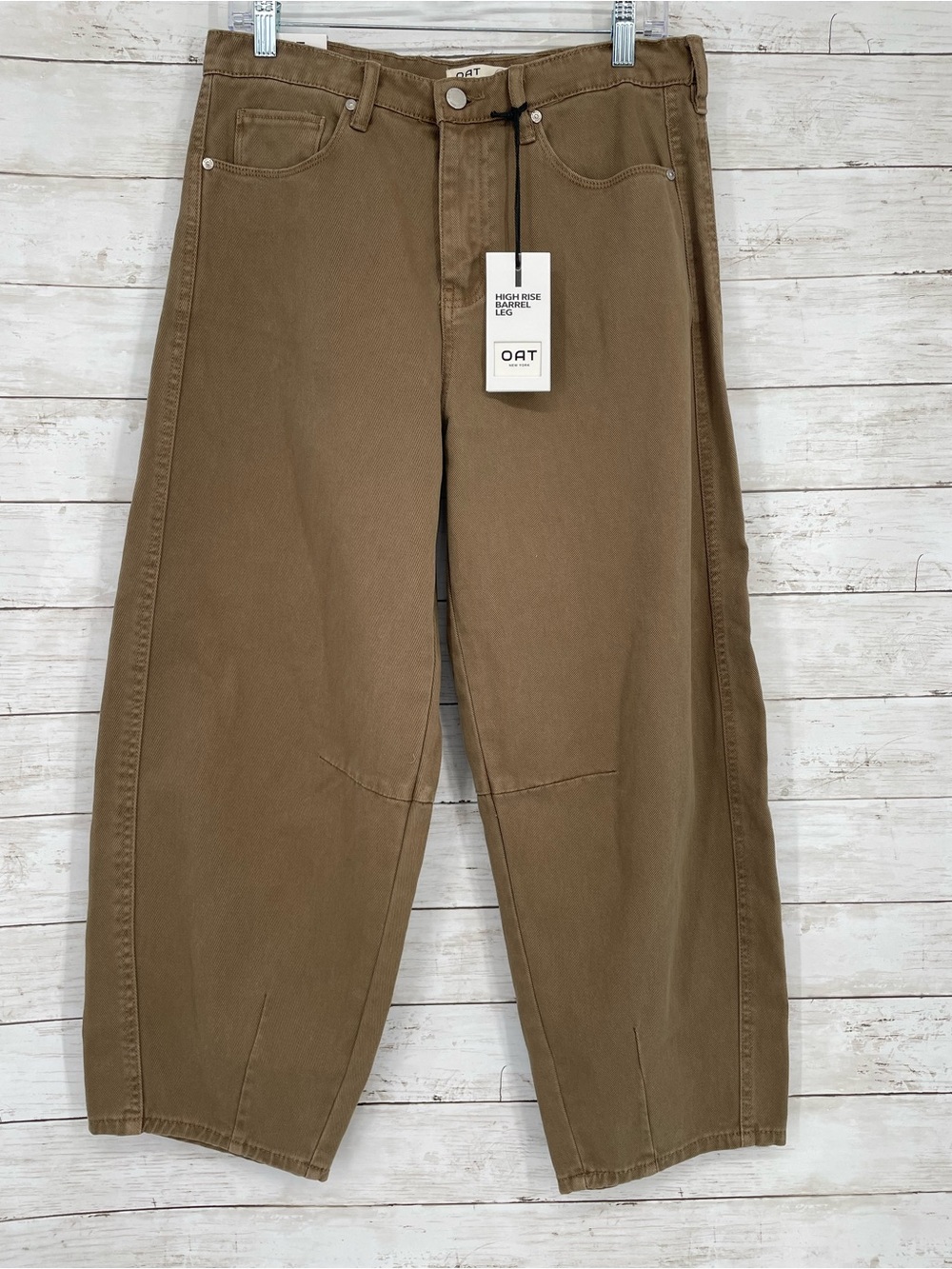OAT New York High Rise Barrel Leg Jeans Brown Size 10/30 NWT Modern Trendy